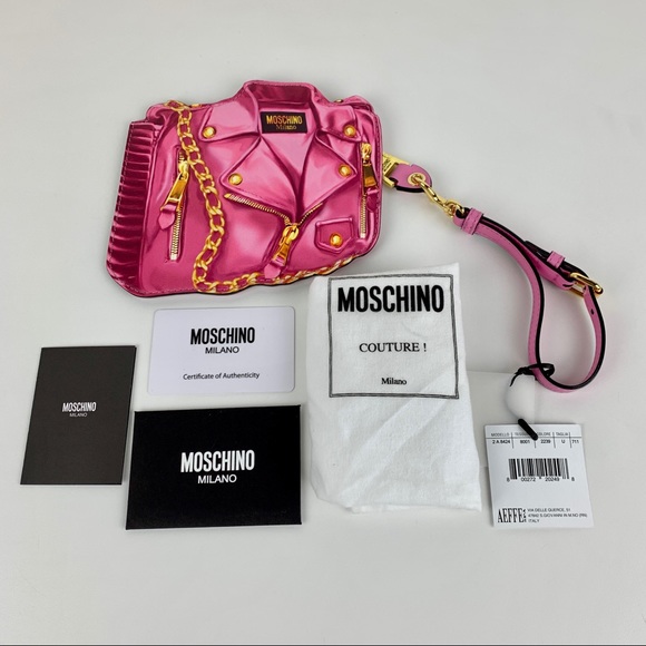 New Moschino Printed Leather Jacket Wristlet - Picture 3 of 6